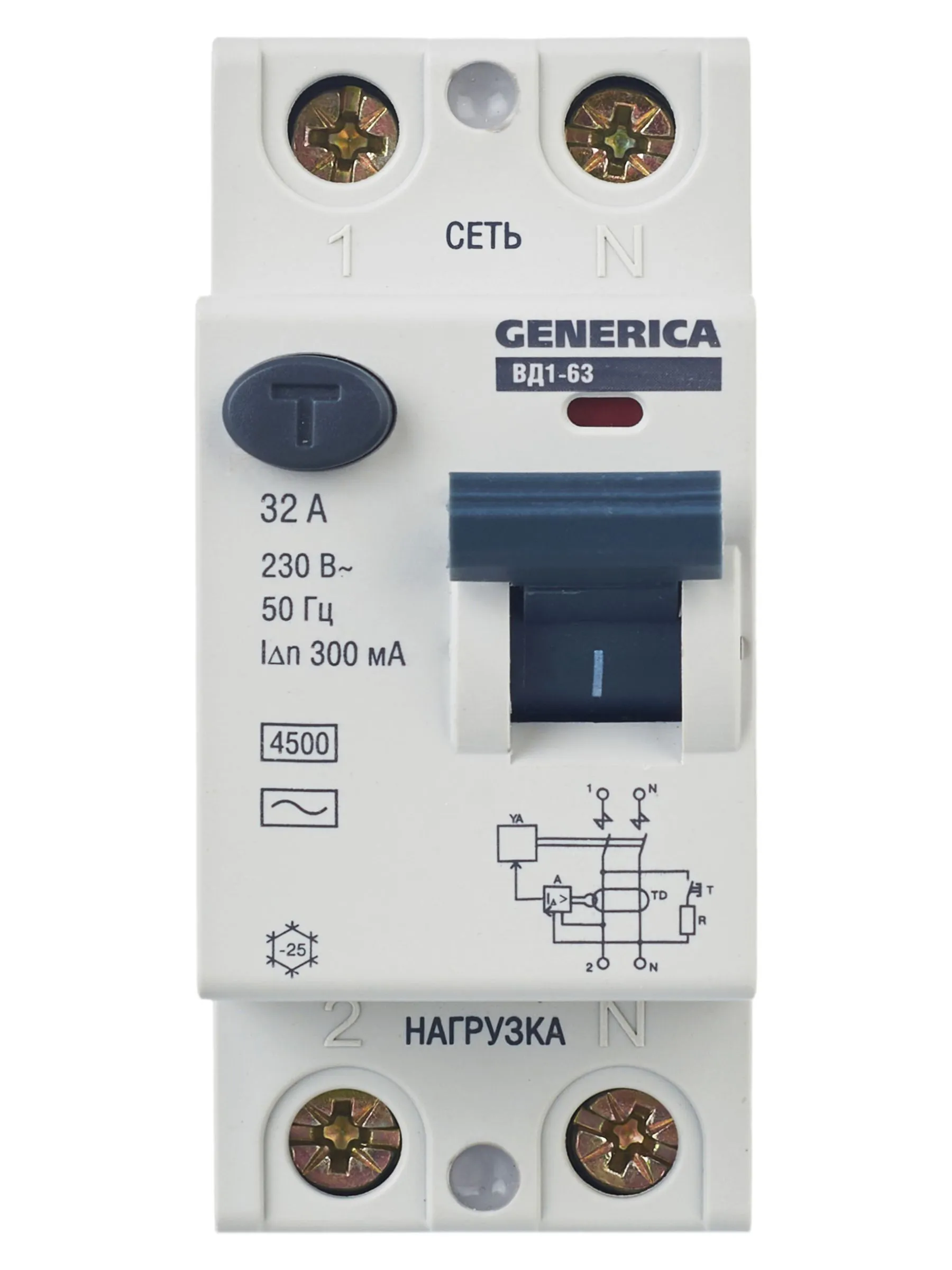 Выключатель дифференциальный (УЗО) ВД1-63 2Р 32А 300мА GENERICA - Фото 4