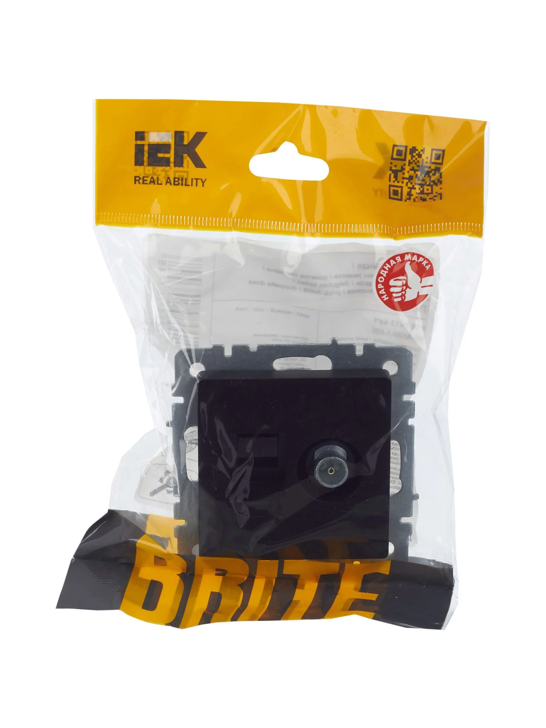 BRITE Розетка двойная TV+RJ45 кат.5E РТВ/РК12-БрЧ черный IEK - Фото 5
