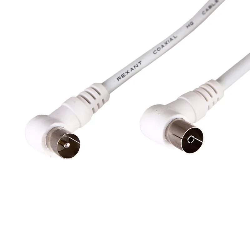 Шнур ТВ гнездо - ТВ штекер, угловой, 1,5м, белый REXANT