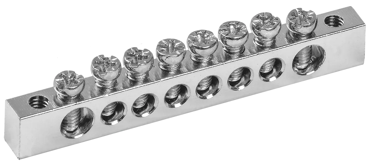 Шина PEN "земля-ноль" 6х9мм 8/2 с никелевым покрытием (8групп/крепеж по краям) IEK