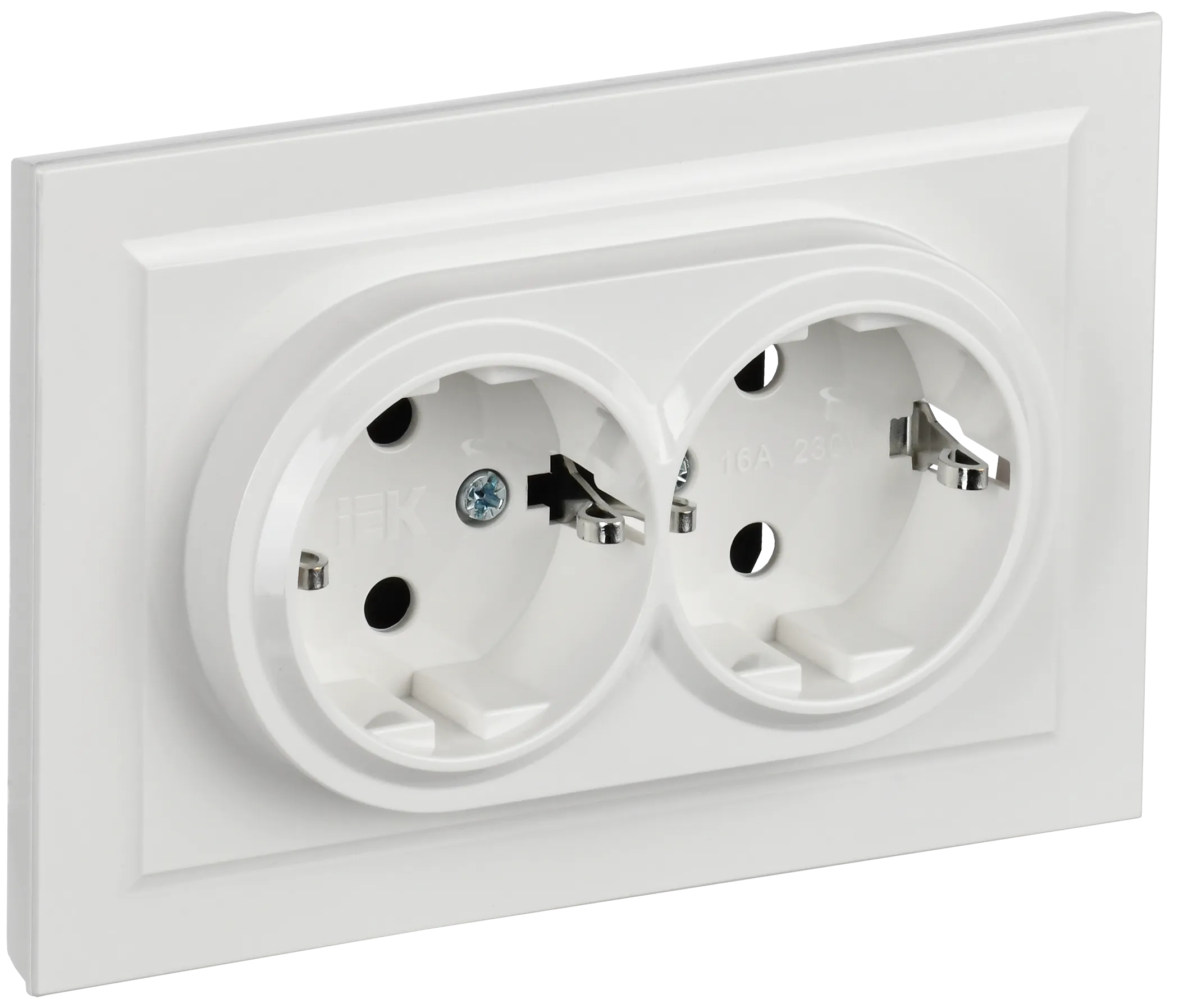 BRITE Розетка 2-местная с заземлением без защитных шторок 16А в сборе РС12-3-БрБ белый IEK BR-R21-16-K01-F