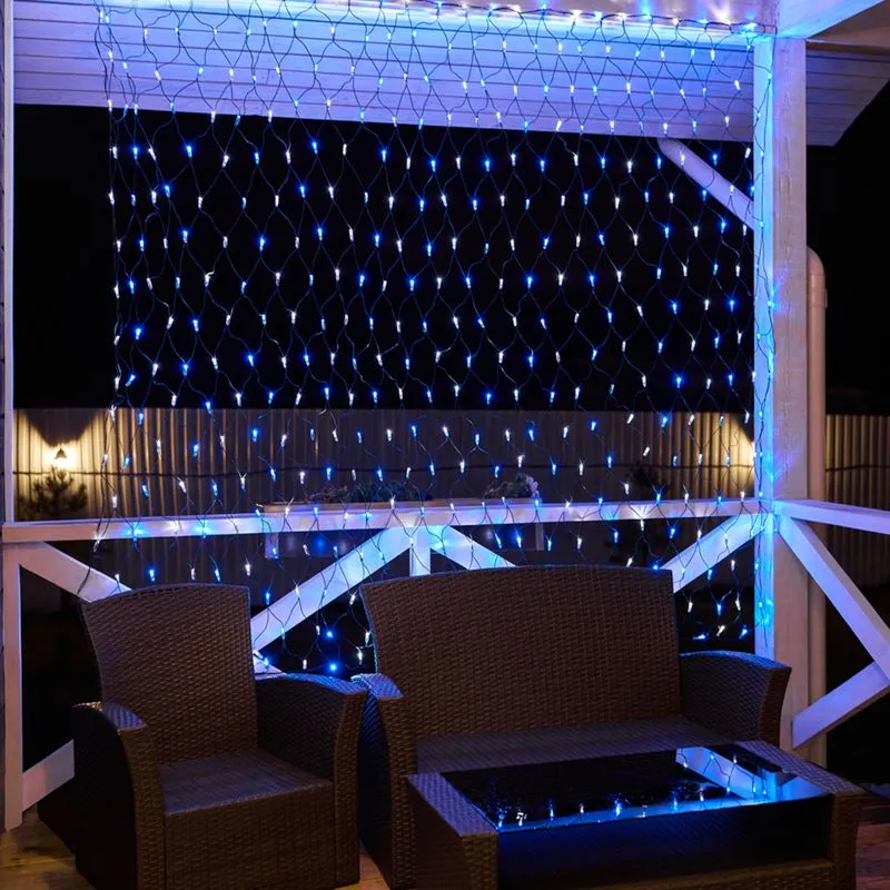 Гирлянда светодиодная Сеть 2,5х2,5м 432 LED БЕЛЫЙ/СИНИЙ черный ПВХ IP65 постоянное свечение 230В блок в комплекте NEON-NIGHT - Фото 3