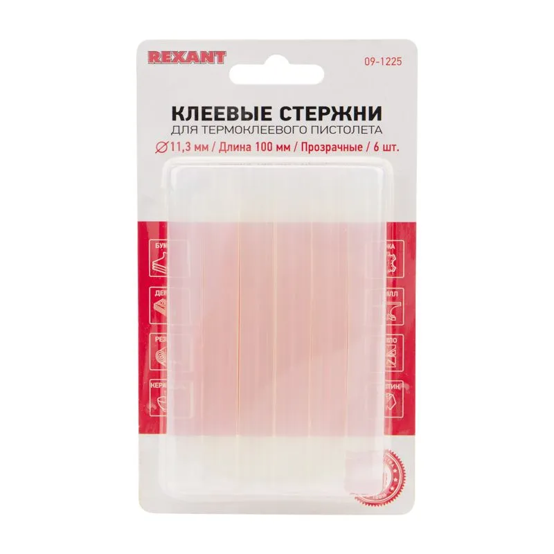 Стержни клеевые Ø11мм, 100мм, прозрачные (6 шт/уп), блистер REXANT - Фото 2
