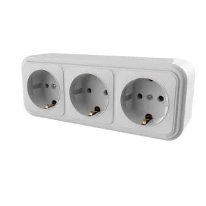 Розетка 3-местная RA16-365-Белая с заземляющим контактом, 16А, IP20 RA16-365-Б