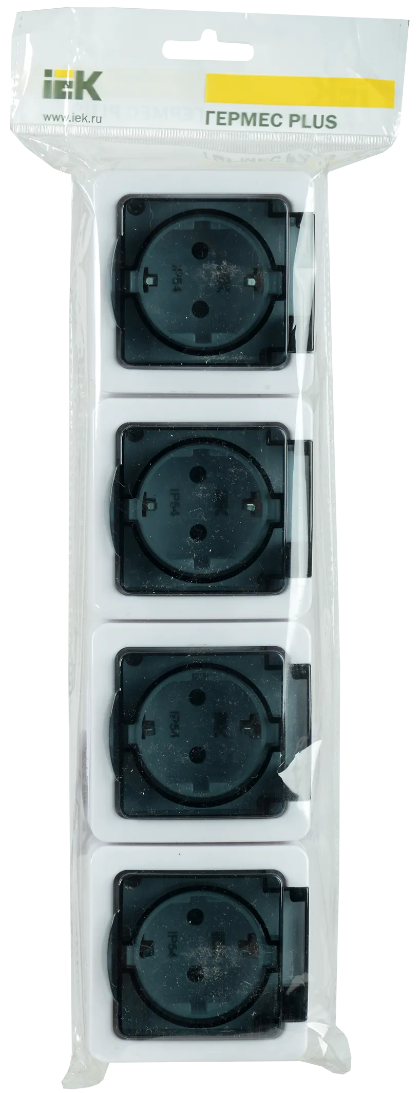 Розетка 4-местная для открытой установки РСб24-3-ГПБд с заземляющим контактом IP54 ГЕРМЕС PLUS (цвет крышки: дымчатый) IEK - Фото 2