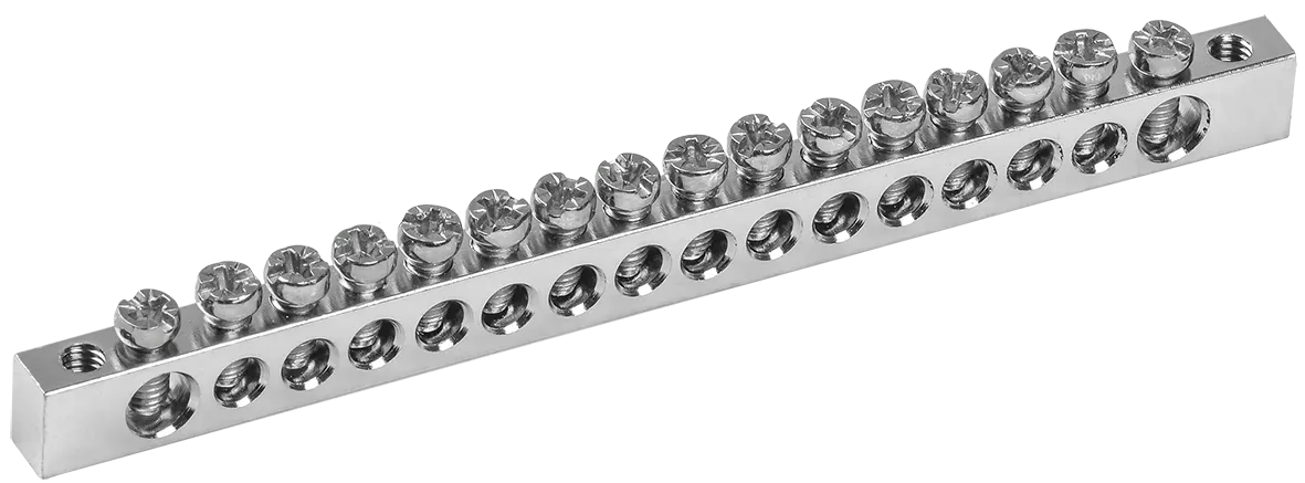 Шина PEN "земля-ноль" 6х9мм 16/2 с никелевым покрытием (16групп/крепеж по краям) IEK