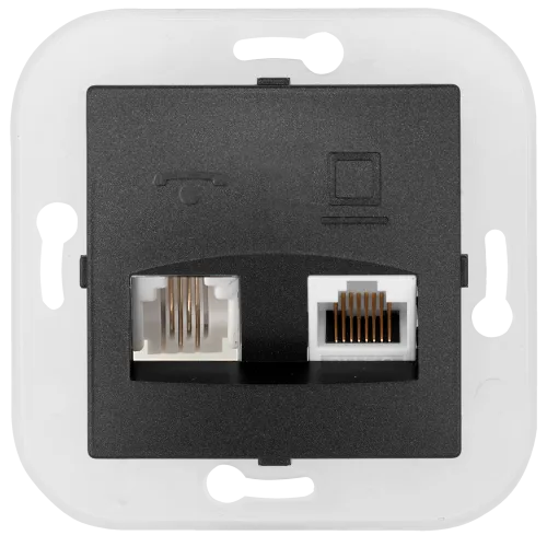 Розетка комбинированная (телефонная + компьютерная) (полимерный суппорт) ТРК-002 графит