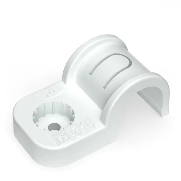 Крепеж-скоба пластиковая односторонняя для прямого монтажа атмосферостойкая белая в п/э d16 мм (50шт