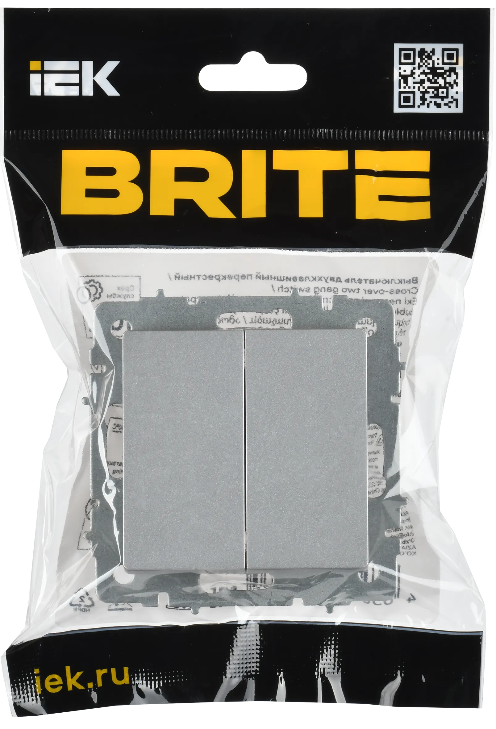 BRITE Выключатель 2-клавишный перекрестный 10А ВС10-2-3-БрА алюминий IEK - Фото 2