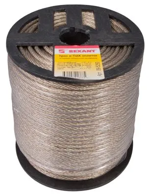Трос стальной в ПВХ оплетке d=5,0мм, прозрачный (бухта 100м) REXANT