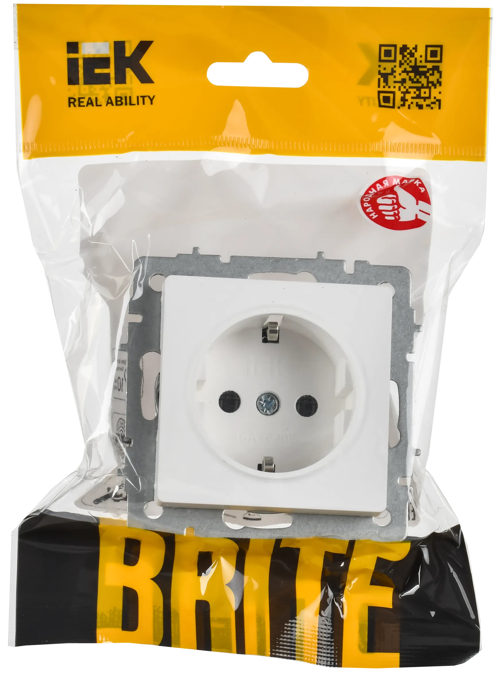 BRITE Розетка 1-местная с заземлением без защитных шторок 16А РС11-1-0-БрАБ арктический белый IEK - Фото 2