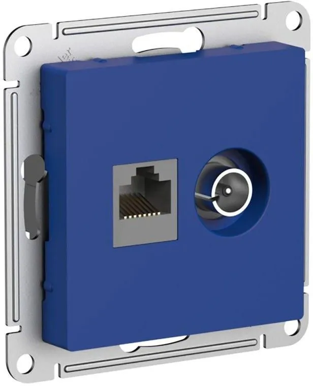 Розетка компьютерная + телевизионная 2-м AtlasDesign RJ45 кат.5E аквамарин SE ATN001189