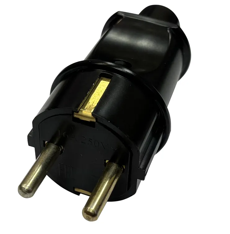 Вилка прямая с заземляющим контактом IP20, УХЛ4, 250 В, 16А, каучук, черная В16-005ЧК