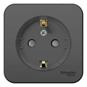 Розетка 1-м ОП Blanca 16А IP20 250В с заземл. защ. шторки с изолир. пластиной (компакт) антрацит SE BLNRA111116 1210634