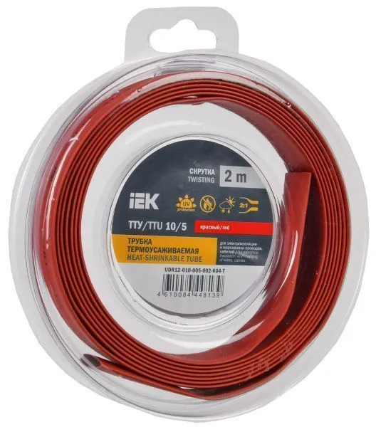 Трубка термоусадочная ТТУ нг-LS 10/5 красная (2м/упак) IEK UDR12-010-005-002-K04-T