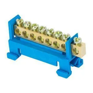 Шина "0" N (6x9мм) 8 отв. латунь синий изолятор тип "Стойка" на DIN-рейку розн. стикер EKF sn0-63-8-sb-r