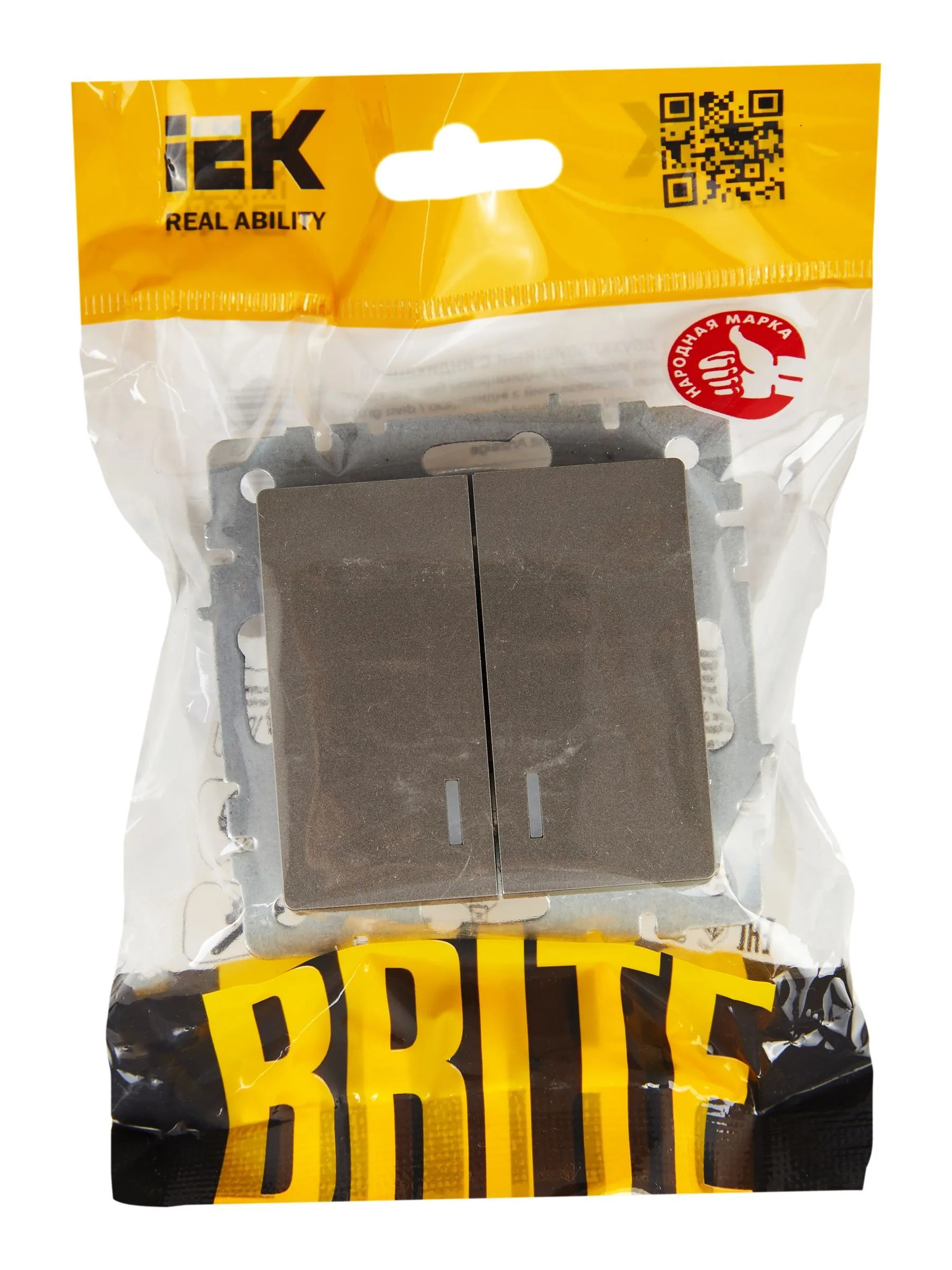 BRITE Выключатель 2-клавишный с индикацией 10А ВС10-2-1-БрС сталь IEK - Фото 2