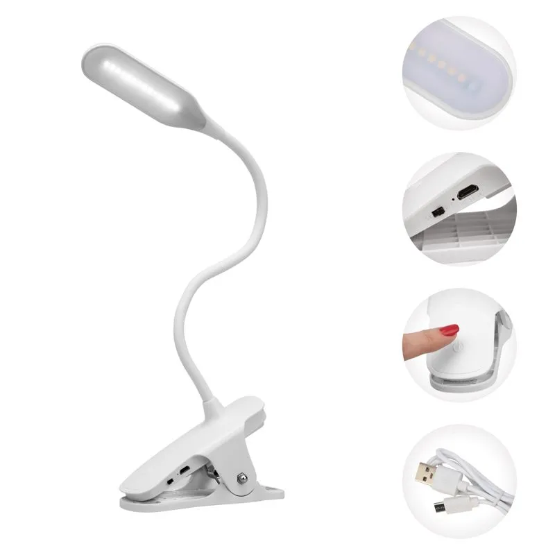 Светильник настольный Click 4Вт, LED, 4000К, диммируемый 3 ступени, заряжаемый, на прищепке, белый REXANT - Фото 3