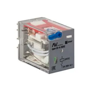 Реле промежуточное с кнопкой и мех. Индикацией RPAt 22/4 5A 24В DC EKF rpat-22-4-24DC