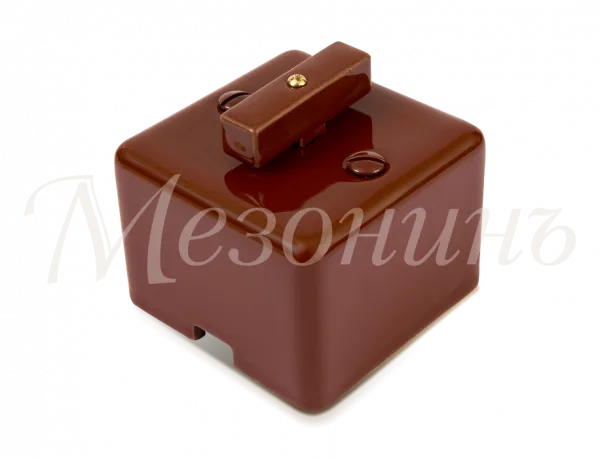 Выключатель ретро проходной фарфоровый поворотный на 2 положения, коллекция "QUADRA" , цвет - коричн