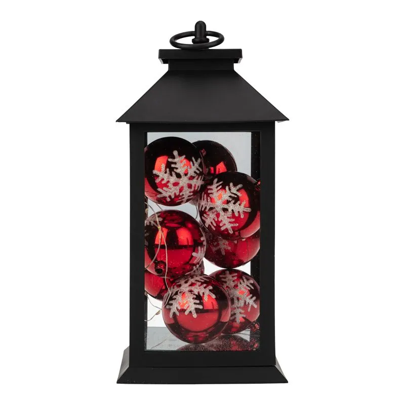 Декоративный фонарь с шариками, черный корпус, размер 14х14х27 см, цвет теплый белый - Фото 3