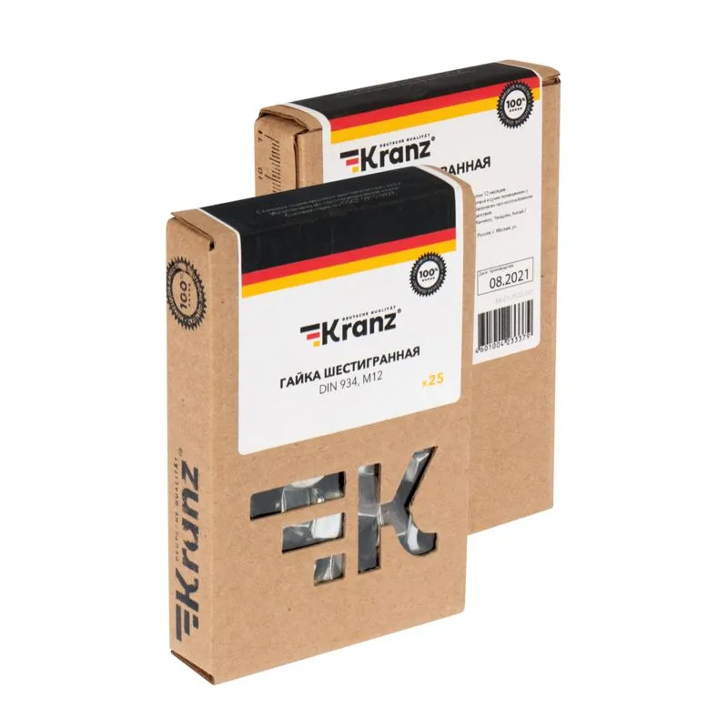 Гайка шестигранная DIN 934, M12 короб (25 шт/уп) KRANZ - Фото 3