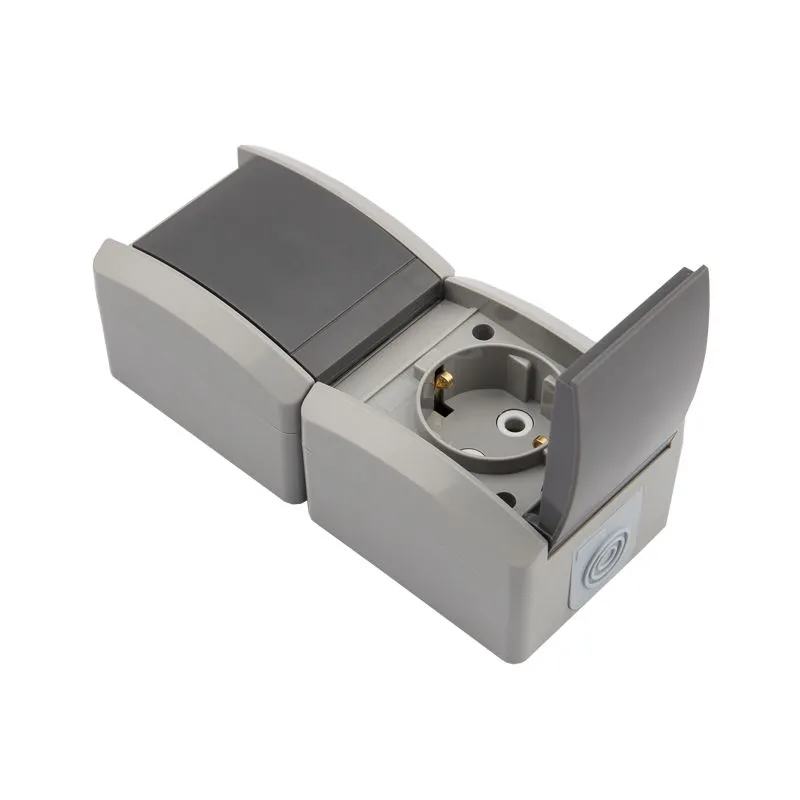 Блок вертикальный 2 розетки INDUSTRIAL IP54 с заземлением, о/у, серый KRANZ - Фото 4