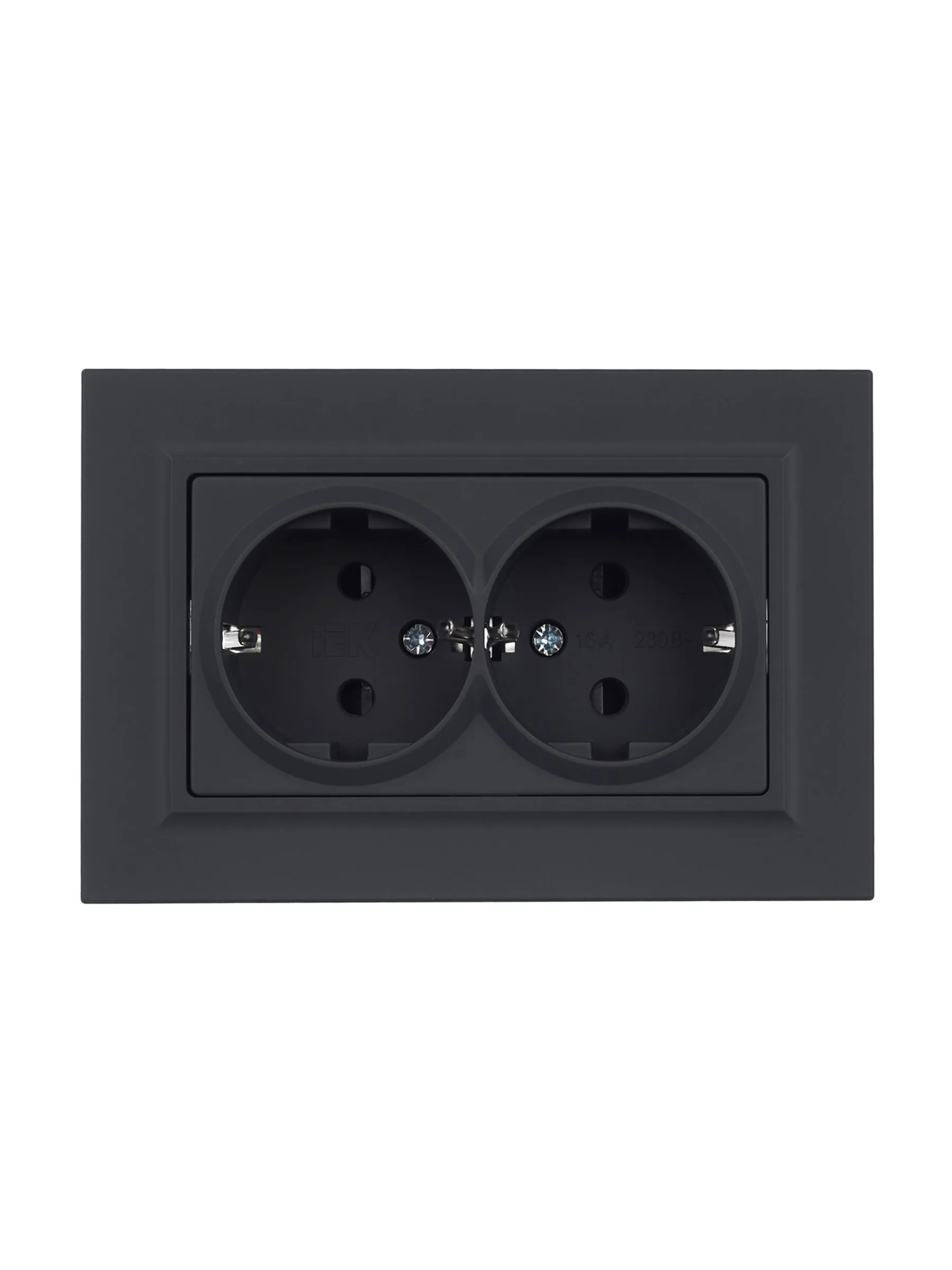 BRITE Розетка 2-местная с заземлением с защитными шторками 16А в сборе РСш12-3-БрГ графит IEK - Фото 4