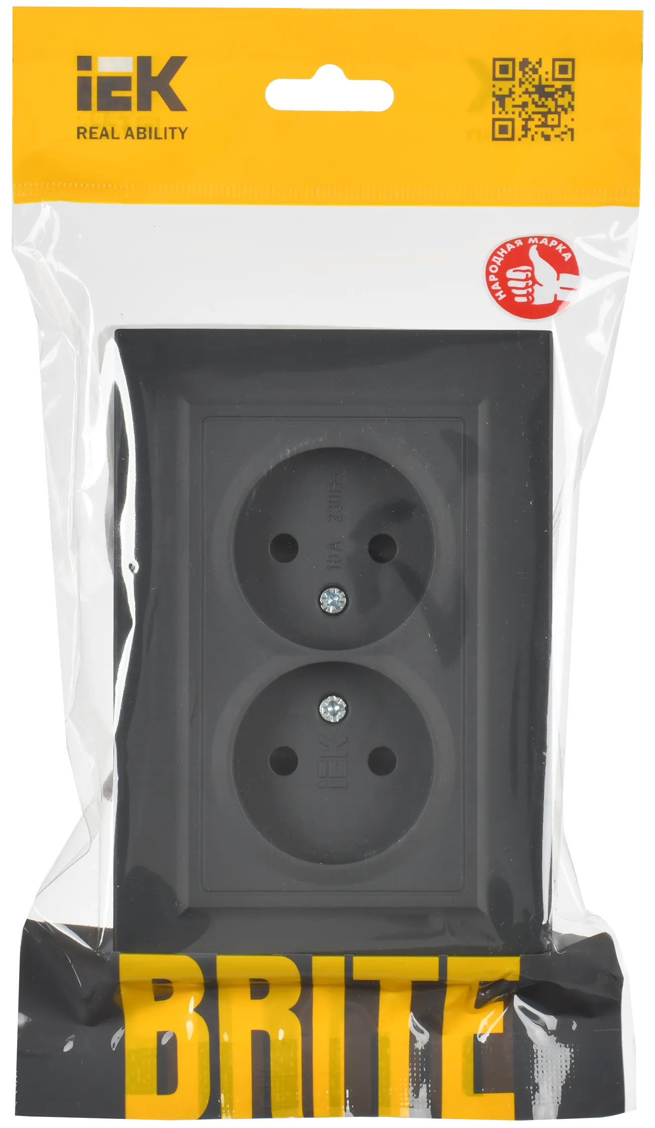 BRITE Розетка 2-местная без заземления с защитными шторками 10А в сборе РСш12-2-БрГ графит IEK - Фото 2