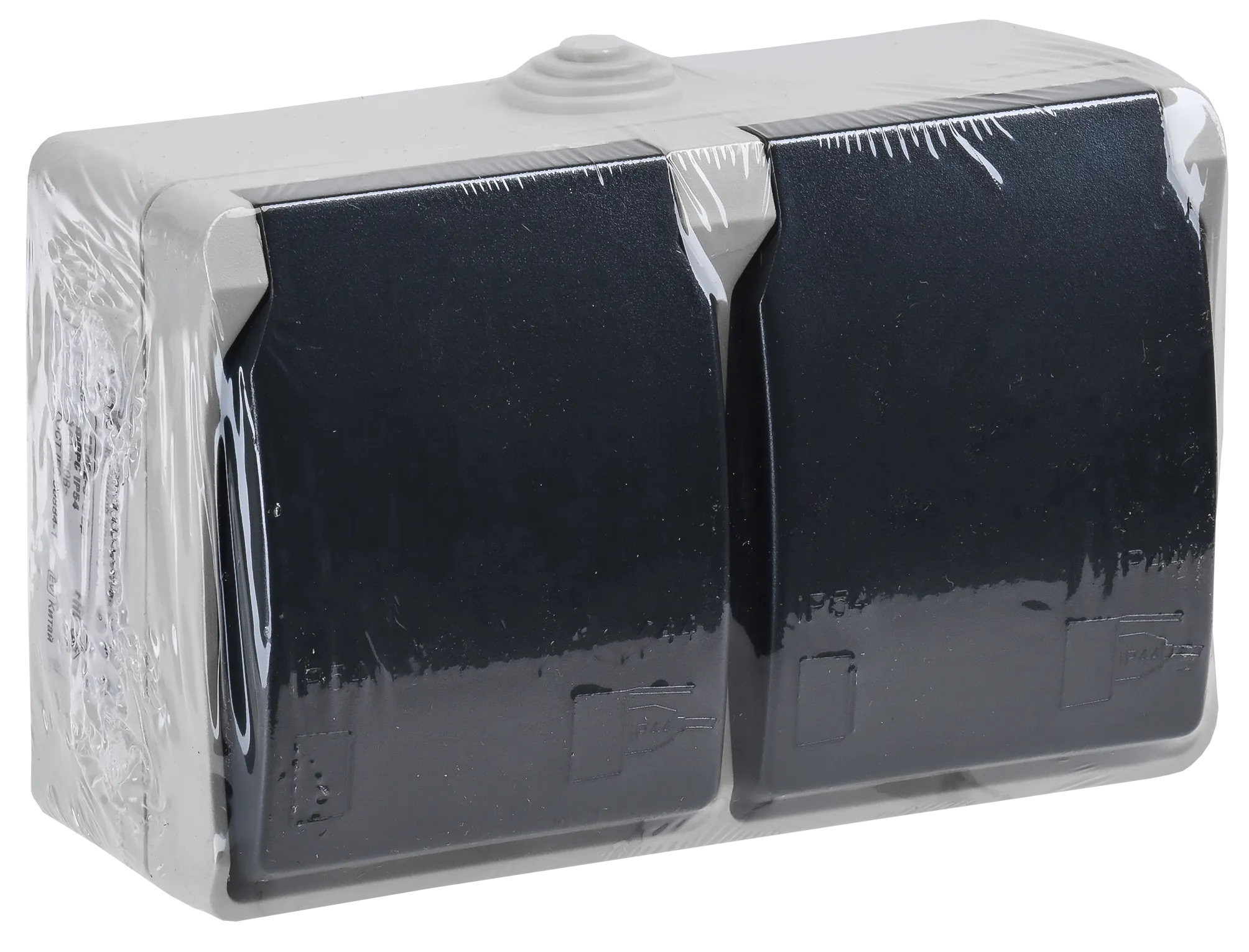 FORS Розетка 2-местная с заземлением для открытой установки 16А IP54 РСб22-3-ФСр серый IEK - Фото 2