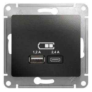 Розетка USB Glossa тип A+C 5В/2.4А 2х5В/1.2А механизм антрацит SE GSL000739 1340092