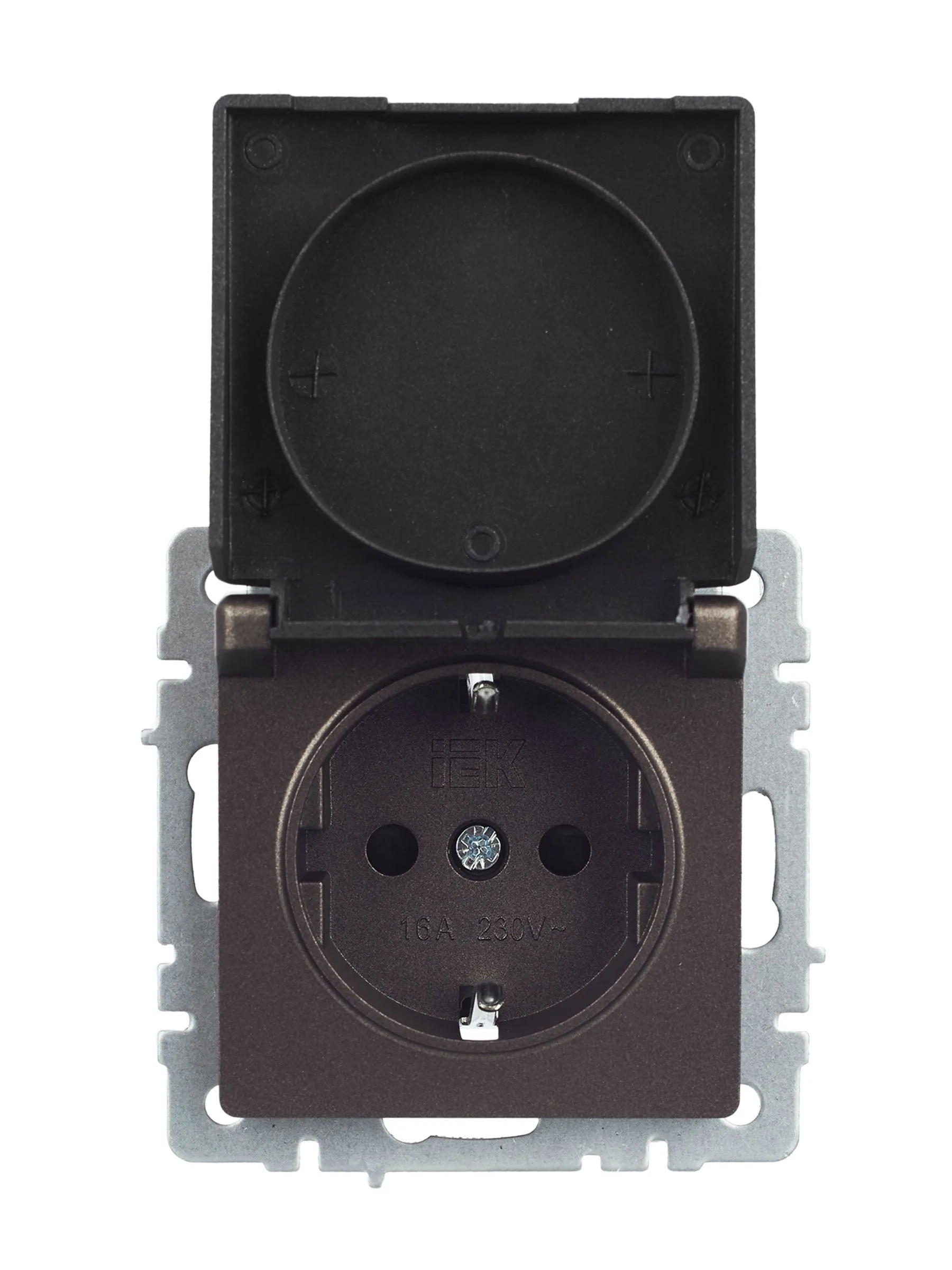 BRITE Розетка 1-местная с заземлением с защитными шторками и крышкой 16А IP20 РСбш10-3-БрТБ темная бронза IEK - Фото 2