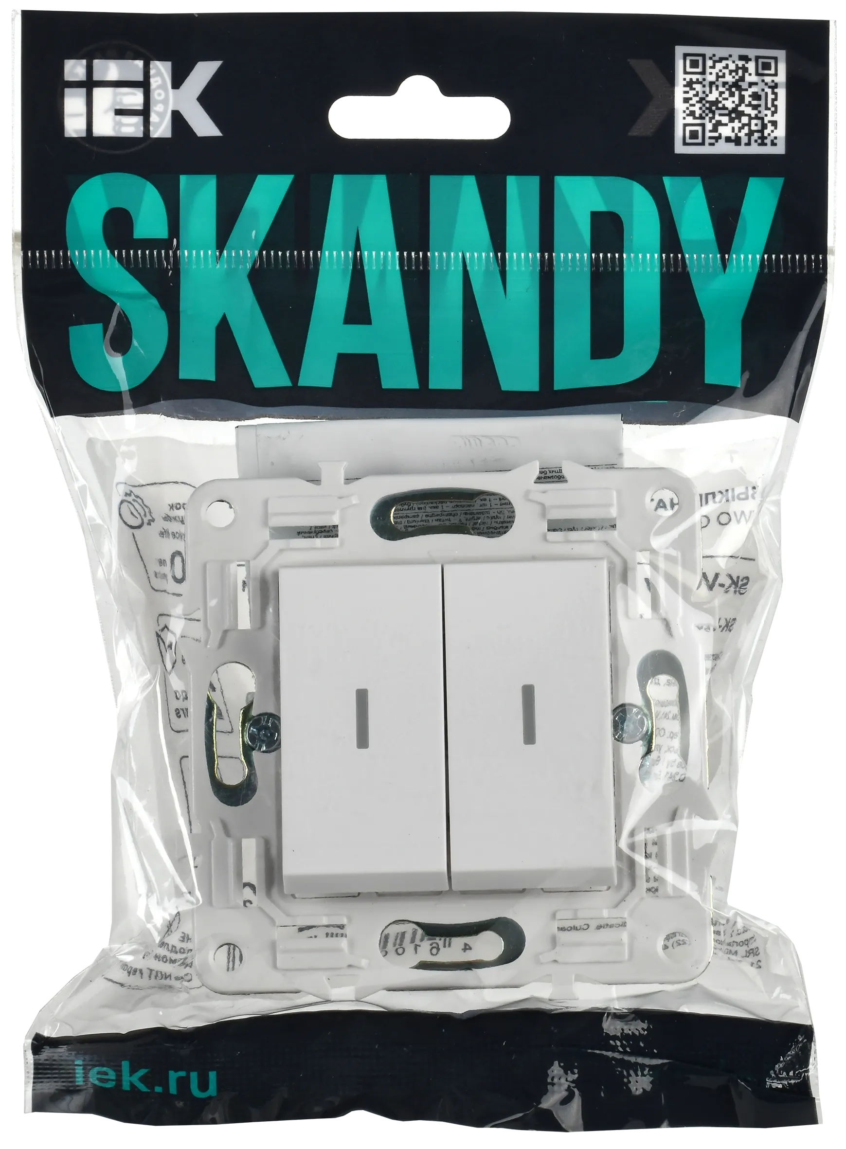 SKANDY Выключатель 2-клавишный проходной с индикацией 10А SK-V10W арктический белый IEK - Фото 2