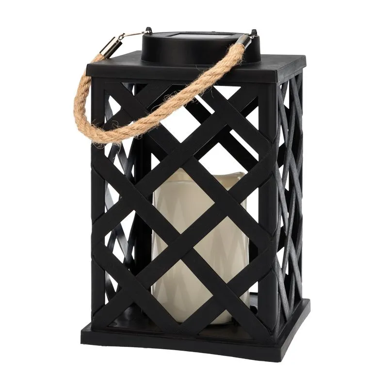 Декоративный фонарь на солнечной батарее 14х14х24 см, черный плетеный корпус, теплый белый цвет свечения NEON-NIGHT - Фото 3