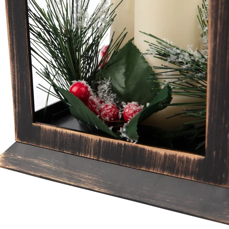 Декоративный фонарь со свечкой и шишкой, бронзовый корпус, размер 14x14x27 см, цвет теплый белый - Фото 5