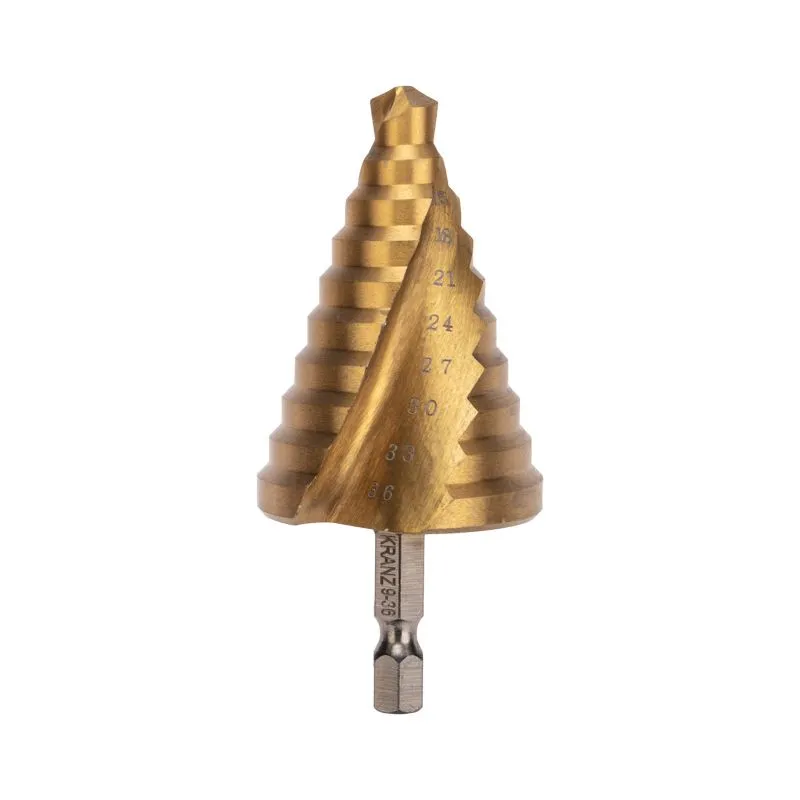 Сверло по металлу ступенчатое ТИТАН 9,0-36,0мм, 110мм, 65 HRC, Р6М5 TiN KRANZ KR-12-6614