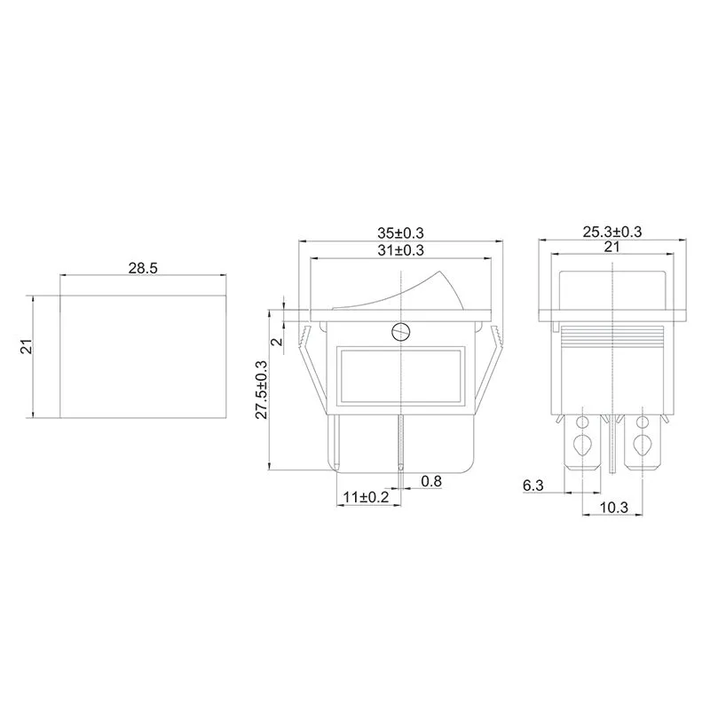 Выключатель клавишный 250V 15А (4с) ON-OFF черный (RWB-501, SC-767) REXANT - Фото 2
