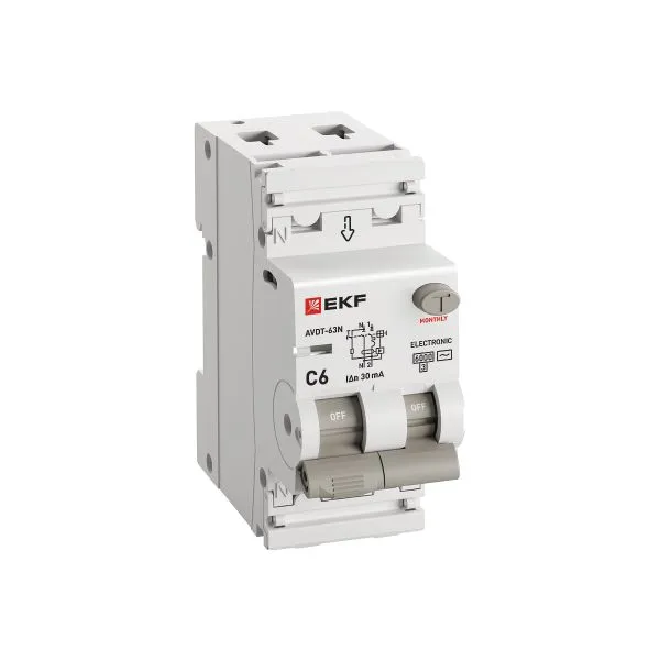 Диф. автомат АВДТ-63N 1P+N 6А (C) 30мА (AC) эл 6кА PROXIMA EKF - Фото 2