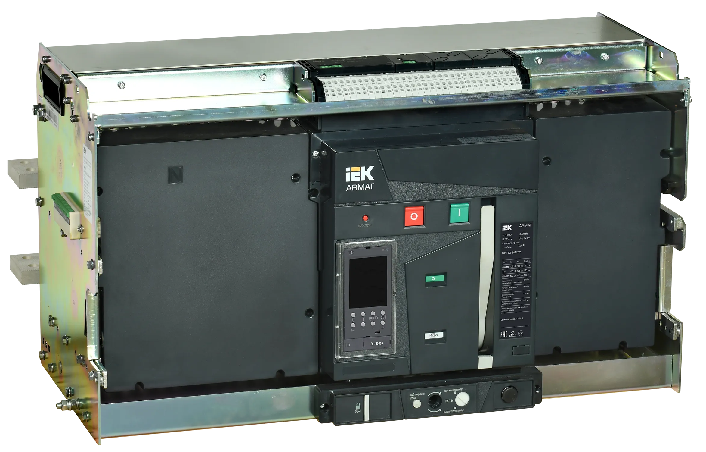 ARMAT AR-A6V TD50 4P W HR Выключатель автоматический воздушный 125кА расцепитель TD 5000А 4P выдвижной с аксессуарами ~220-240В: реле отключения, реле
