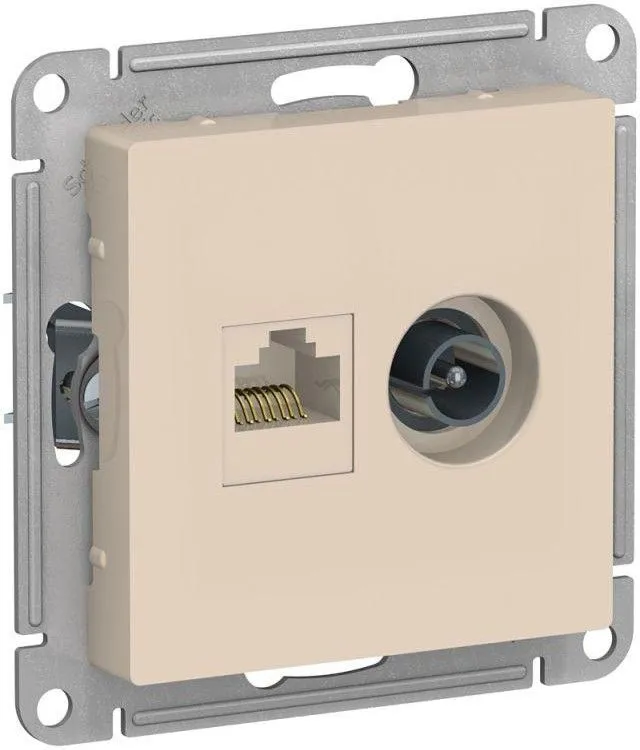 Розетка компьютерная + телевизионная 2-м AtlasDesign RJ45 кат.5E + TV механизм беж. SE ATN000289