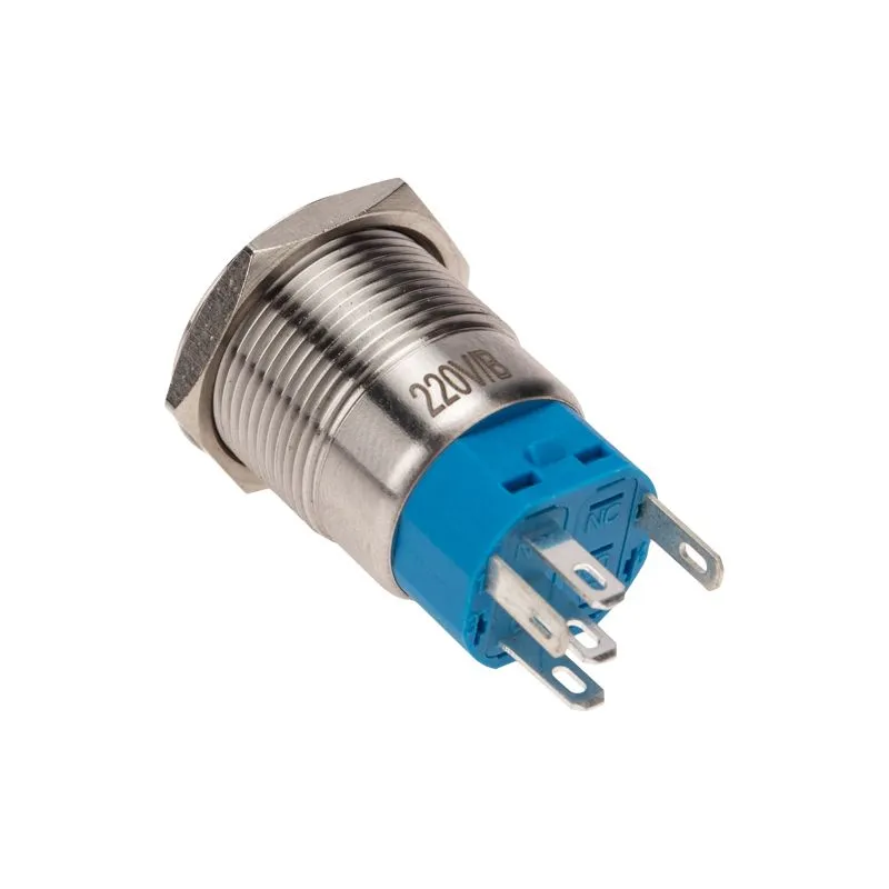 Кнопка антивандальная Ø19 250В Фикс (5с) OFF-ON/ON-OFF подсв/синяя REXANT - Фото 3