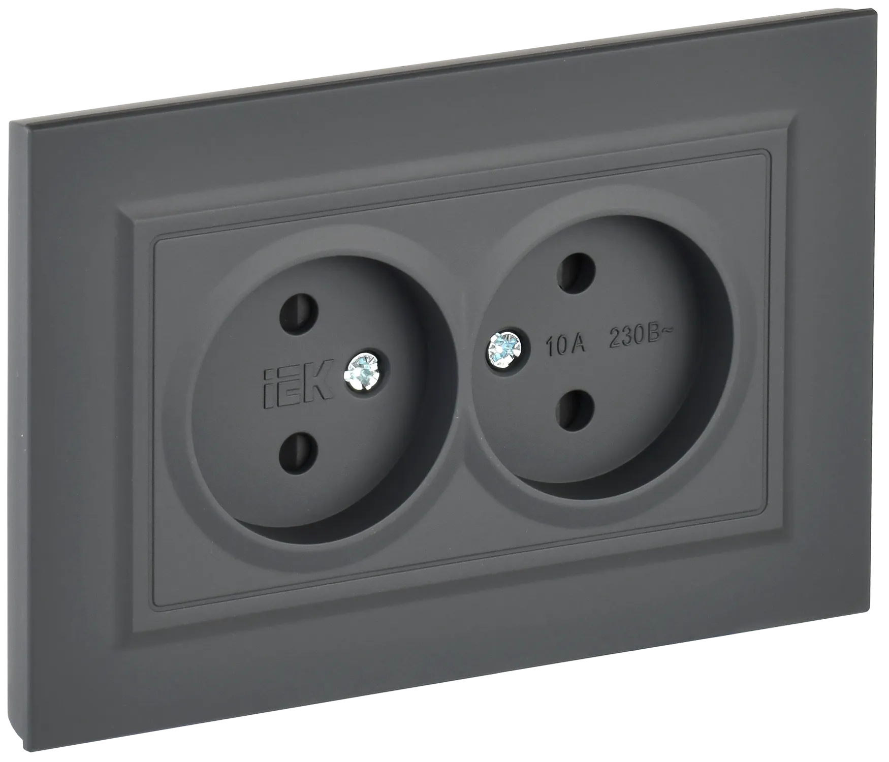 BRITE Розетка 2-местная без заземления с защитными шторками 10А в сборе РСш12-2-БрГ графит IEK