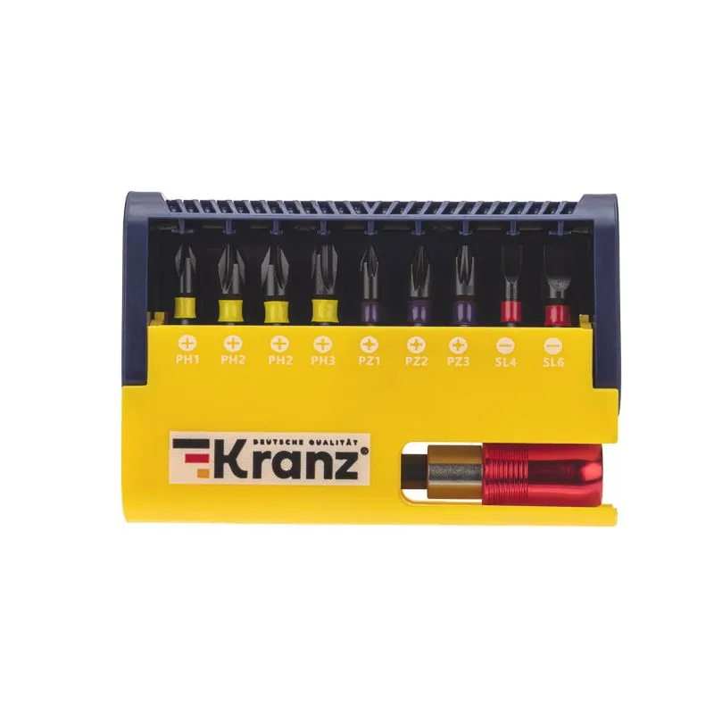 Набор бит с магнитным держателем, пластиковый кейс, 10 шт KRANZ - Фото 2