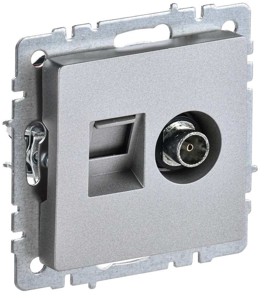 BRITE Розетка двойная TV+RJ45 кат.5E РТВ/РК12-БрА алюминий IEK BR-AK20-1-K47