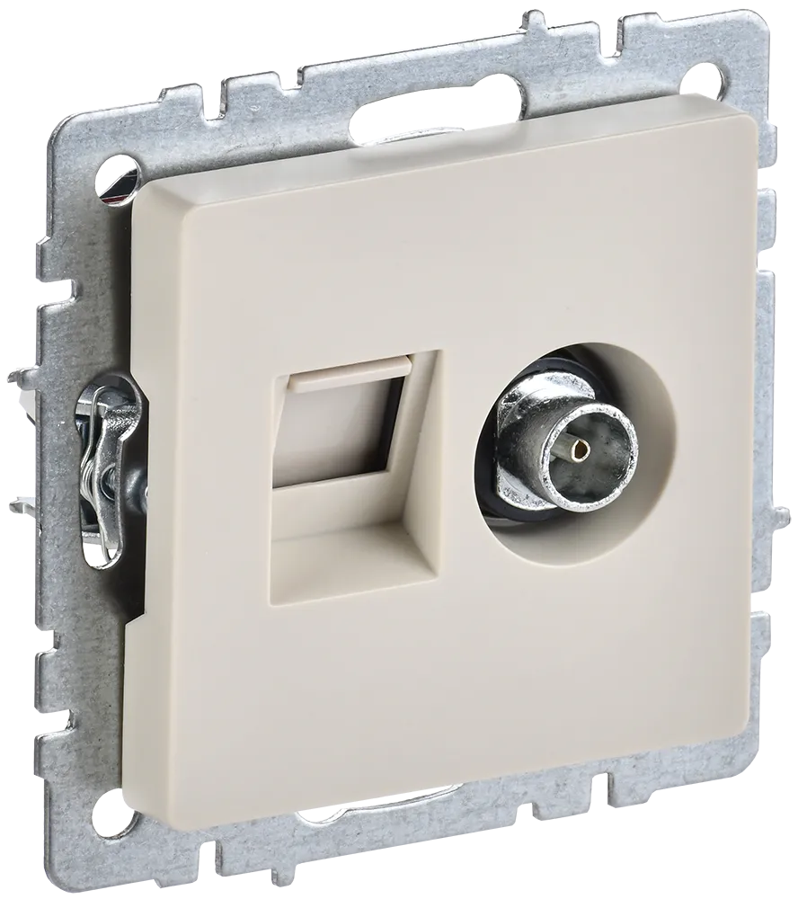 BRITE Розетка двойная TV+RJ45 кат.5E РТВ/РК12-БрКр бежевый IEK BR-AK20-1-K10