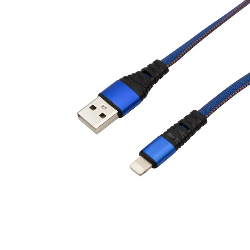 Кабель USB-A – Lightning для Apple, 2,4A, 1м, в синей нейлоновой оплетке, плоский REXANT - Фото 3