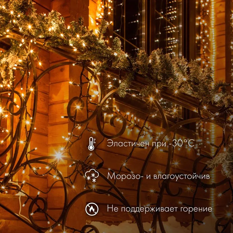 Гирлянда светодиодная Нить 10м 100 LED ЗЕЛЕНЫЙ белый ПВХ IP65 эффект мерцания 24В соединяется NEON-NIGHT нужен трансформатор 531-100/531-311/531-312 - Фото 2