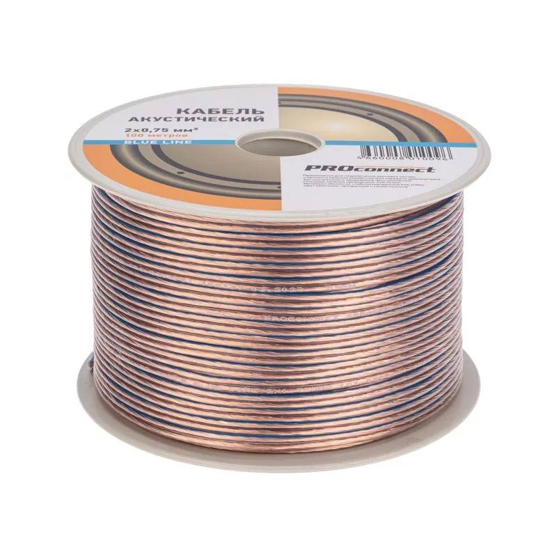 Кабель акустический 2х0,75мм², прозрачный BLUELINE, 100м PROconnect - Фото 2