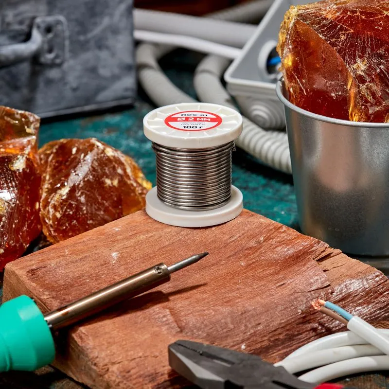 Припой с канифолью ПОС-61, 100г, Ø2мм, (олово 61%, свинец 39%), катушка REXANT - Фото 2