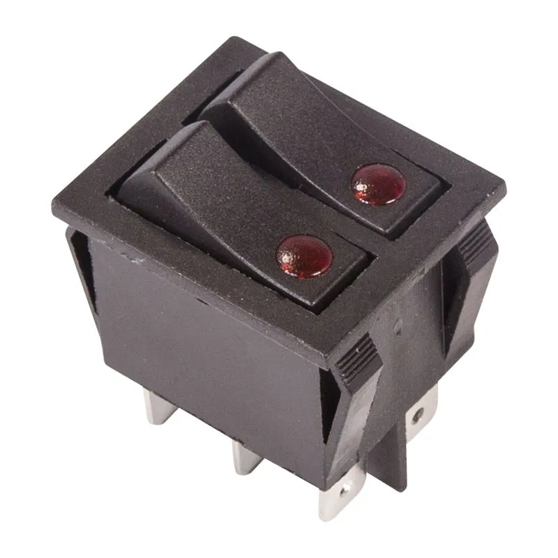 Выключатель клавишный 250В 15А (6с) ON-OFF черный с подсветкой, двойной REXANT